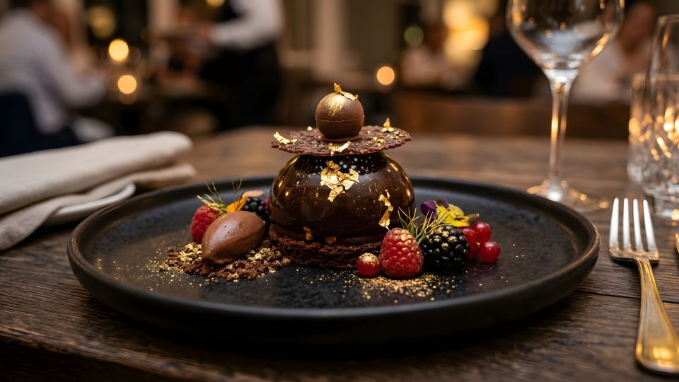 Festliches Schokoladendessert vom Weihnachtsbuffet, Quovadis Catering